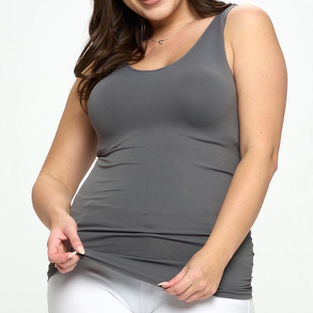 Plus Yelete Charcoal  V or U Neckline Reversible Seamless Tank